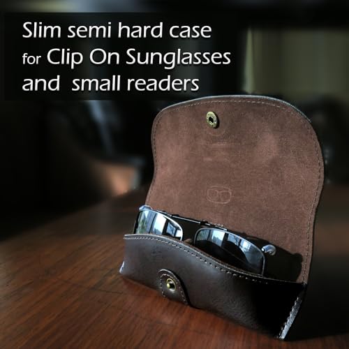MyEyeglassCase Men Small Glasses case - Eyeglasses Hard Shell Holder Pouch & Cloth-Reading Slim & Narrow Case Heavy Duty - color: Z Brown Leatherette