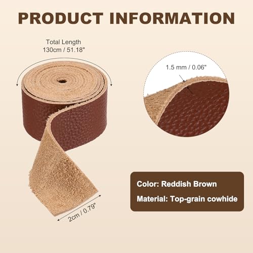 MECCANIXITY Leather Craft Belt Blanks, 20mm(0.8") Wide x 51" Top Grain Strip 3-4oz 1.5mm Thick Leather Strips for DIY Belt Making Craft Making Tool Processing, Reddish Brown - color: Reddish Brown