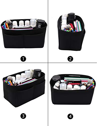 LEXSION Felt Purse Organizer Insert Zipper Pocket with Two Removeable Bottle Holder - color: Black, size: Large