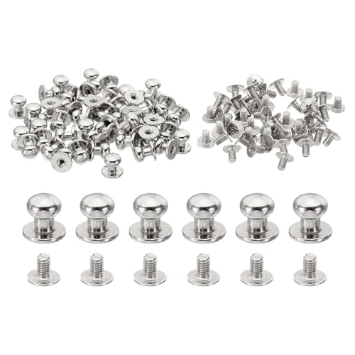 PATIKIL 7mm Leather Rivets, 30 Sets Round Button Head Studs Metal Screw Studs Posts Chicago Screws Rivet for Clothing Leather Crafts, Silver Tone - color: Silver, size: 7mm