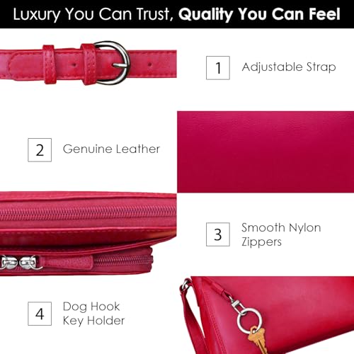 ili New York Genuine Leather Crossbody Bags for Women - Premium RFID Blocking Shoulder Bag Organizer with Adjustable Strap - color: Indian Pink