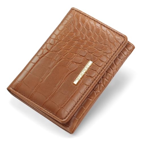 Crocodile Wallets Women Small Luxury Faux Leather Alligator Wallet | Chic RFID Blocking Womens Trifold Credit Card Holder Ladies Mini Purse, Brown Croc - color: Brown