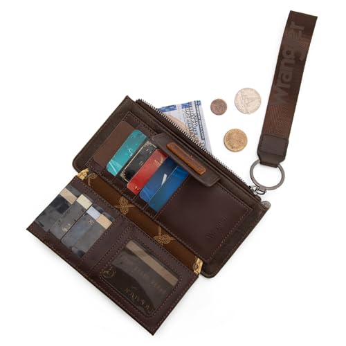 X Wrangler Western Wallet for Women Card Cases & Money Organizers Wristlet Wallet with Zipper Pocket - color: X Coffee