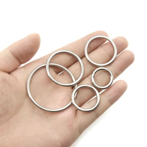 50 Pcs Stainless Steel Smoothing Welded O-Ring, 15/20/25/30/40mm Inside Diameter Metal Round Rings for Camping Belt, Dog Leashes, Hardware (Thickness 3mm, 10 of Each)