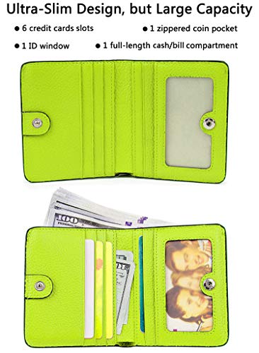 Small Leather Wallet for Women, Ladies Credit Card Holder RFID Blocking Women's Mini Bifold Pocket Purse - color: Light Green Rfid Blocking