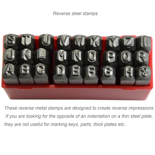 27pcs Heavy Duty Steel Stamp Uppercase Reverse Letters 5/64 2mm Hand Stamping Character Mark Code Alphabet Punch Kit for Bracelet Ring Jewelry Sheet Metal Plate Making Mold Die - size: 2mm Letter Reverse Punch