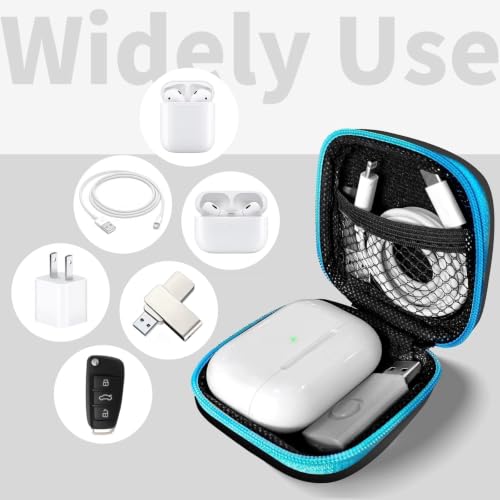 1 Pack Square Earbud Case Storage Bag with Carabiner, Blue | Portable EVA Carrying Case, For Wired/Wireless Headphones, SD Card Storage, Camera Chip - color: C2-square blue