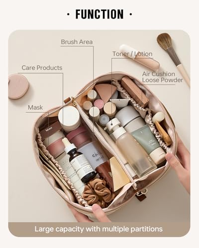 EACHY Travel Makeup Bag, Floral Cosmetic Bag for Women, Brown, Medium - color: AC-Brown, size: Medium