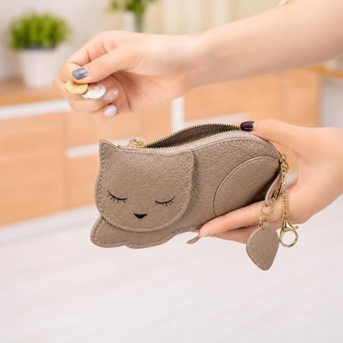 Crab Coin Purse Keychain Bag - Cat Change Pouch Small Cute Wallet Charms - color: C-grey