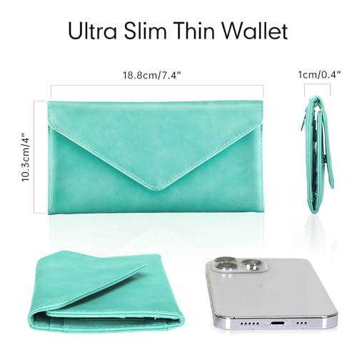 Portable Multi-card Holder Case RFID Blocking Leather Card Wallet for Women, Envelope Style, Mint Green - color: Mint Green