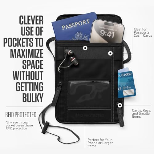 VENTURE 4TH Travel Neck Wallet, RFID Blocking Passport Holder - Sleek Black - color: Sleek Black