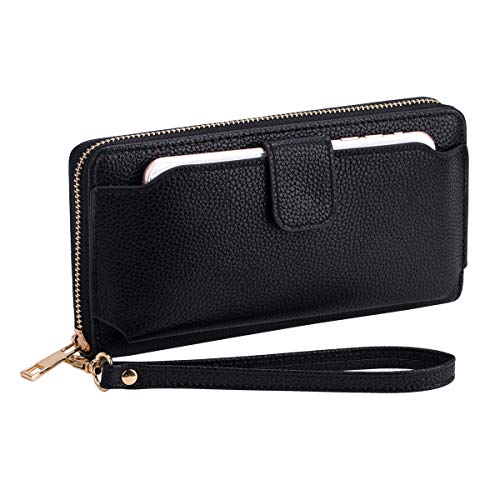 Women Wristlet Wallet with Cell Phone Holder Zip Around Handbag … - color: Black
