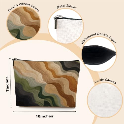 Vintage Boho Makeup Bag, Bohemian Decor Makup Pouch Cosmetic Bags for Women - color: Emerald Green Abstract Wave997