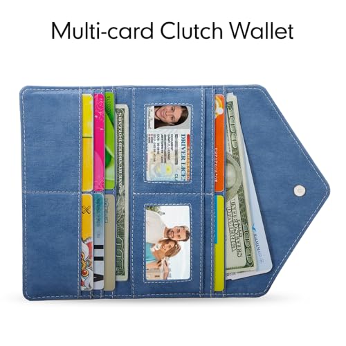 RFID Blocking Envelope Wallet, Vegan Leather Ultra Slim Trifold Multi-Card Holder with 2 ID Windows, Zippered Coin Pocket, Haze Blue - color: Haze Blue
