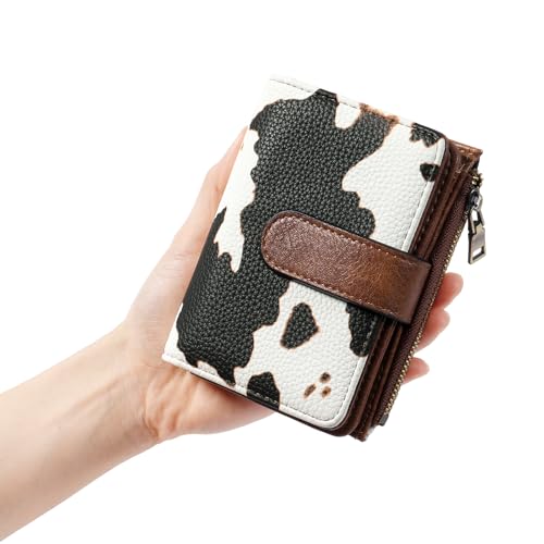 GOIACII Small Wallet Women RFID Blocking Trifold Clutch Ladies Credit Card Holder Zipper Pocket Wallets for Women Cow Print - color: Cow Print