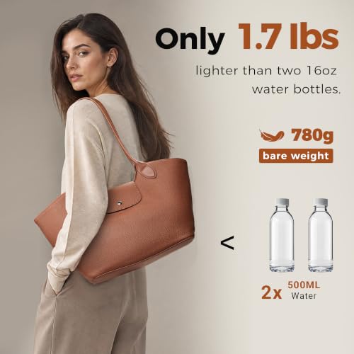 Genuine Leather Tote Bag for Women Minimalist Roomy Shoulder Purse - color: Black
