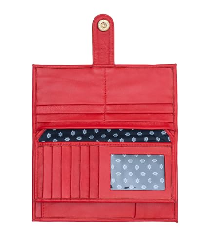 Women’s Genuine Leather Wallet – Slim Design with Secure Snap Multiple - Card Slots & Interior Zipper Pocket (Red) - color: Red