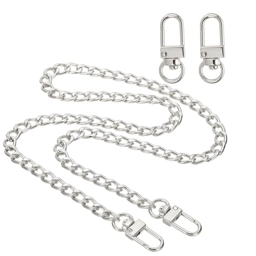 uxcell 27.6" Flat Purse Chain Strap, Silver Shoulder Straps Chains Metal Handbag Replacement Belt with 2 Pcs Metal Lobster Swivel Trigger Clips Style1 for Cross Body Wallet Bag - color: Silver, size: 27.6"