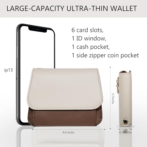 Keychain Wallet for Women,RFID Wristlet Wallet with Beaded Strap | Tri-Fold Design,6 Card Slots,ID Window,Zipper Coin Pocket,Lightweight Carry - color: Beige＆Brown