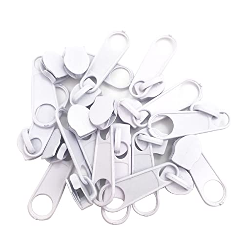 ECYC Ltd 50 Pieces #5 Zipper Sliders for Nylon Coil Zipper Repair, Metal Zipper Pull Replacement Slider Zipper Head for Sewing Tailor DIY Crafts Clothes Backpack Purses Bags Luggage, White - color: White