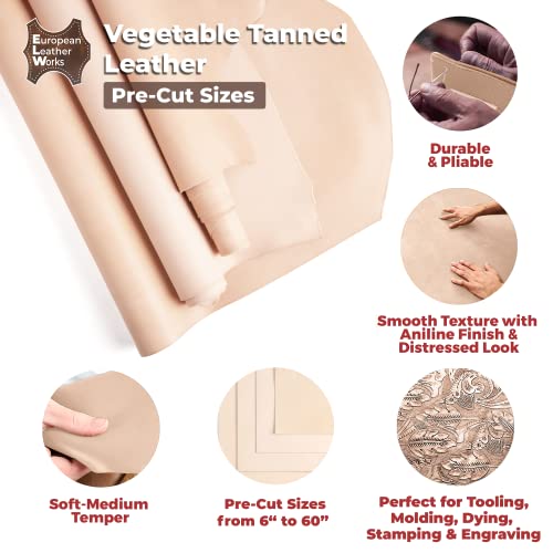 ELW Full Grain Cowhide Leather 4-5 oz [1.6-2mm] Thickness in Pre-Cut Size: 2 PCS 6"x6", AB Grade Hide Vegetable Tanned Leather Using for Tooling, Carving, Molding, Dyeing Material for Craft, Hobby - size: 2 PCS 6"x6"