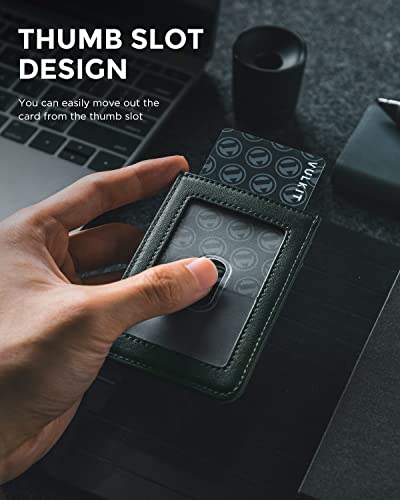 VULKIT ID Badge Holder with Lanyard for Women and Men Vertical Leather Badge Holder with Clear ID Window Card Holder Slot and Money Pocket Royal Green - color: Royal Green