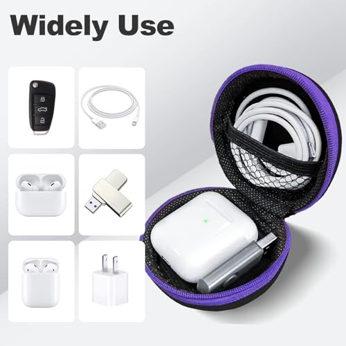 Round Earbud Case Portable EVA Carrying Case Storage Bag Cell Phone Accessories Organizer with Carabiner for Earphone, Earbud, Earpieces, SD Memory Card, Camera Chips, Purple - color: C2-Round Purple