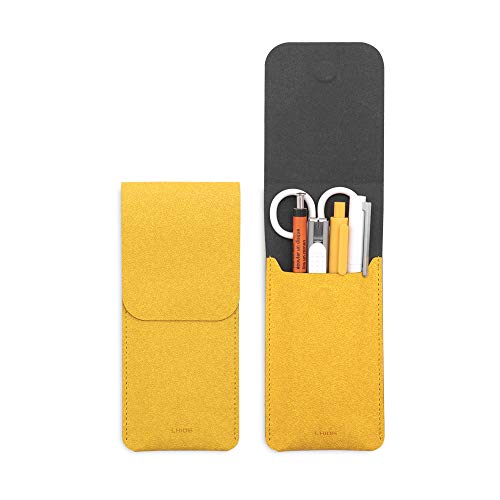LHiDS Leather Pencil Pouch, Pen Bag for Three Fountain, Ballpoint & Rollerball Pens, Small Pencil Case, Travel Bags Organizer - color: Yellow, size: Small