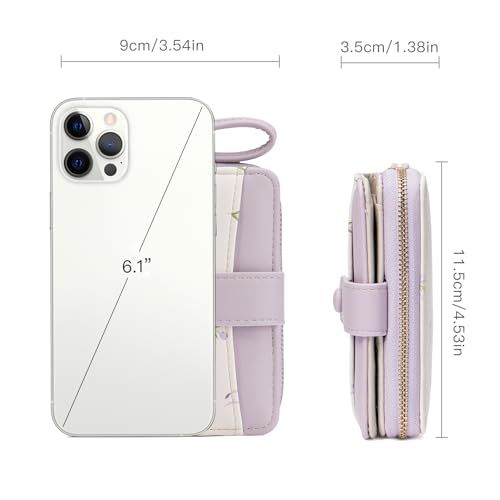 GAEKEAO Small Wallet for Women Vegan Leather Bifold Card Holder RFID Blocking Ladies Purse Floral Pattern with Zipper Pocket - color: Y03-Purple