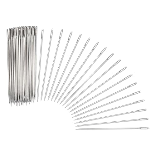 HARFINGTON 100 Pcs Sewing Needles 0.06 x 3 Inch Stainless Steel Big Eye Embroidery Thread Beading Leather Needle Upholstery Hand Sewing Awl for Art Craft Stitching Home Repair, Silver - size: 0.06 x 3 Inch