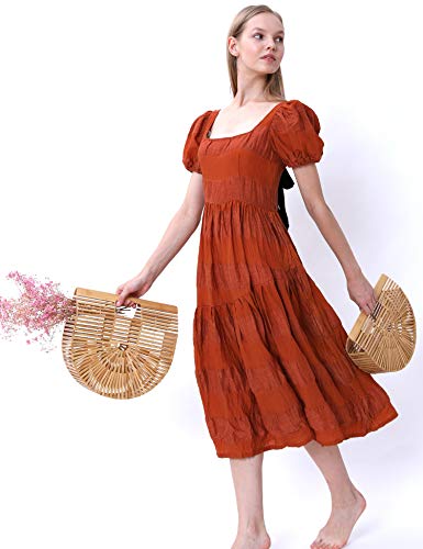Miuco Womens Bamboo Handbag Handmade Large Tote Bag Straw Beach Bags | Beach Purse Size - size: Small
