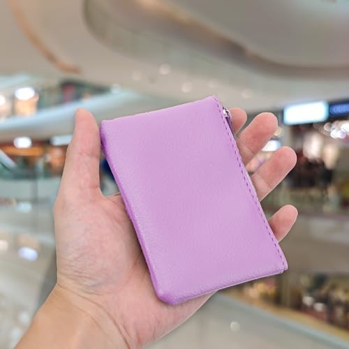 simarro Coin Purse, Vegan Leather Lychee Pattern Zipper Change Purse Portable Coin Wallet Mini Change Holder Coin Pocket for Women Credit Card Folded Bills ID Key Headset Lipstick (Light Purple) | Portable Coin Wallet Mini Change Holder for Women Coin Poc
