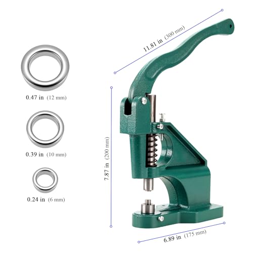 Heavy Duty Hand Press Eyelet Grommet Machine Punch with 3 Dies and 1500 Silver Grommets, Eyelet Grommet Tool for Cardboard, Leather, Cloth