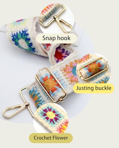 Embroidered Purse Straps Replacement Crossbody Wide Adjustable Bag Straps | Thick Purse Strap for Crossbody Bags,Extra Long Strap,Cross Body Straps for Handbags,Bag Straps for Tote Bags,Shoulder Straps - color: White Flower 1