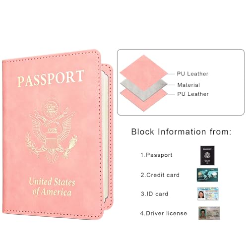 Passport Holder for Travel, US Passport Cover and Card Slot Combo - color: Pink