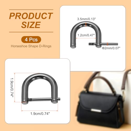 PATIKIL D-Rings Screw in Shackle, Horseshoe U Shape D Ring Zinc Alloy - color: Black, size: 1/2"