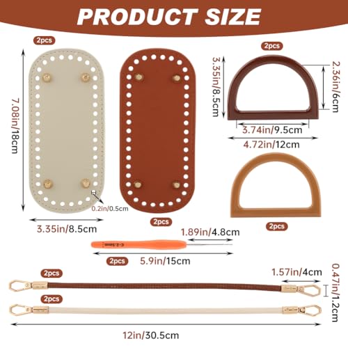 DIY Bags Making Supplies Kit, 4 PU Leather Purse Bottoms +4 Braided Purse-Handles +4 pcs D Shape Purse Handles +2 Crochet Hooks for for Crocheting Bag Handbag Crafting Accessories(COLOR:Multicolor)