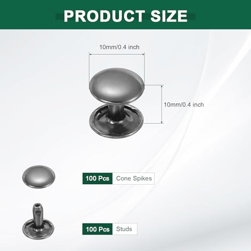 uxcell 100 Sets Double Cap Leather Rivets, 10x10mm Round Cap Metal Studs Rivets for Leather Craft Repair DIY Purse Belts Bags Shoes, Black - color: Black, size: 10x10mm