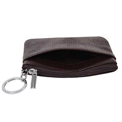 Women Genuine Leather Coin Purse Small Keychain Change Wallet - color: Coffee