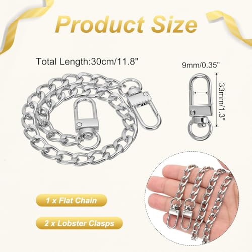 uxcell 11.8" Flat Purse Chain Strap, Silver Shoulder Straps Chains Metal Handbag Replacement Belt with 2 Pcs Metal Lobster Swivel Trigger Clips Style1 for Cross Body Wallet Bag - color: Silver, size: 11.8"