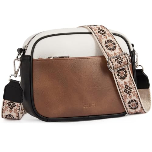 CLUCI Crossbody Bags for Women Crossbody Purses for Women Cross Body Bag Crossbody Purse with Adjustable Wide Strap | Womens Cross Body Bag Purse, Adjustable Wide Strap, Gifts for Women - color: 1-4black With Brown and White