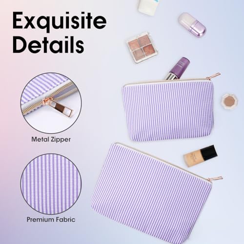 Wandering Nature Makeup Bag Small Cosmetic Bag for Purse 2 Pack Small Make Up Pouch Cute Travel Pouch with Zipper for Women, Purple Stripe - color: Purple Stripe