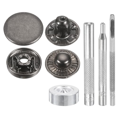 HARFINGTON 24Set Leather Snaps Fasteners Kit 15mm Dia Brass Press-Stud Cap Button 2.76" Length Metal Snap Buttons with 4 Install Tools for Coat Bag Leather Marine Boats Canvas, Gun - color: Gun, size: 15mm