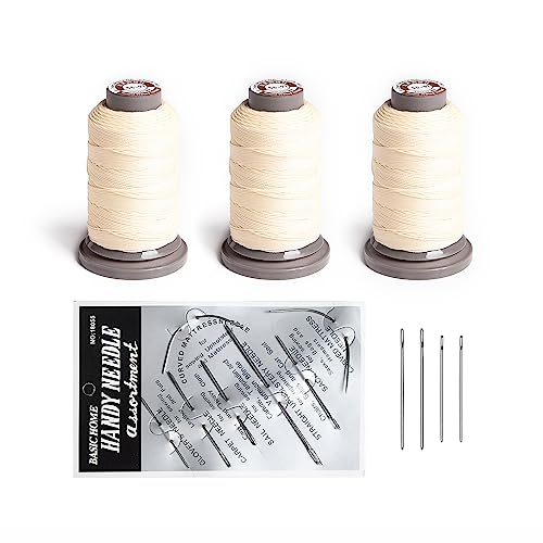WUTA Waxed Thread Hand Sewing Needles Set Leather Stitching Supplies for Home Upholstery Leather Canvas Bags Sofa Furniture Canvas Repair and Sewing (White) - color: White