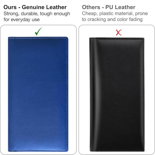RFID Leather Checkbook Cover With Credit Card Slots and Pen Holder - color: Cobalt Blue