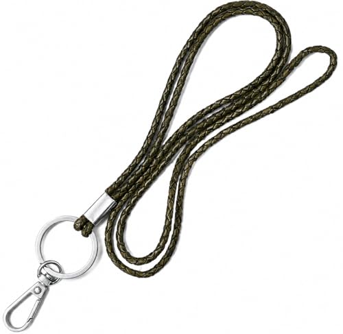 GENIQUE leather lanyards for id badges, key leather lanyard, 21 inch length lanyard leather for keys, id badges, flash drive - color: Green Distressed