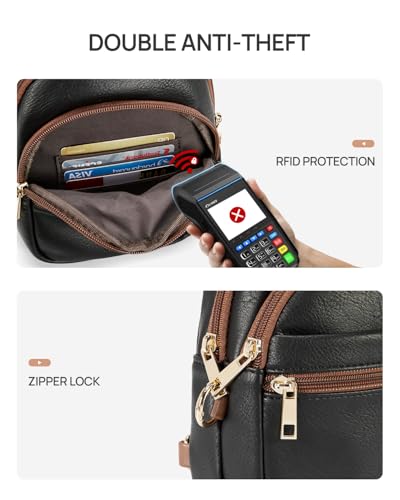 CHOLISS Anti Theft Small Sling Bag for Women and Men RFID Leather Crossbody Bags Fanny Pack Chest Bag Travel Purse Daypacks - color: Black