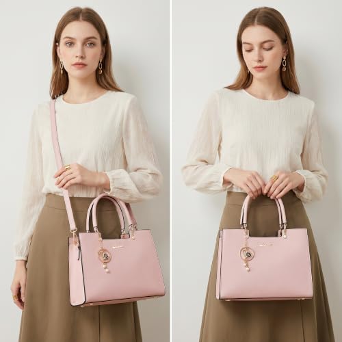 ALARION Purses and Handbags for Women Satchel Purse,PU Leather Tote Bag Crossbody Top Handle Bags with Zipper - color: Xw Light Pink