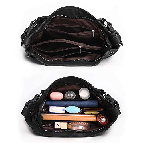 YALUXE Women's Real Leather Shoulder Bags Hobo Handbags Purse Crossbody Bag - color: Z2 Black