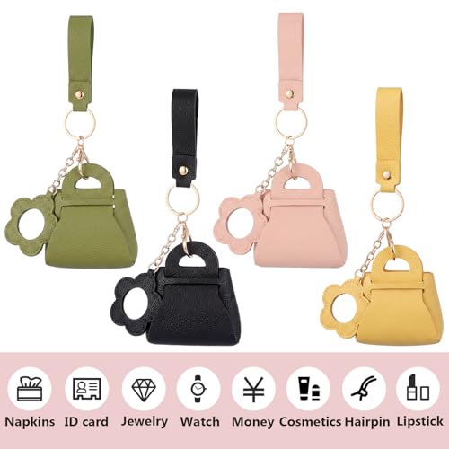 Liliaafar 4 Pcs Mini Backpack Keychain Mini Coin Purses for Women Cute PU Leather Makeup Bag with Keychain, Multi Pocket Card Holder Cable Organizer Giftable Zipper Pouch (Cute Mirror) - style: Cute Mirror